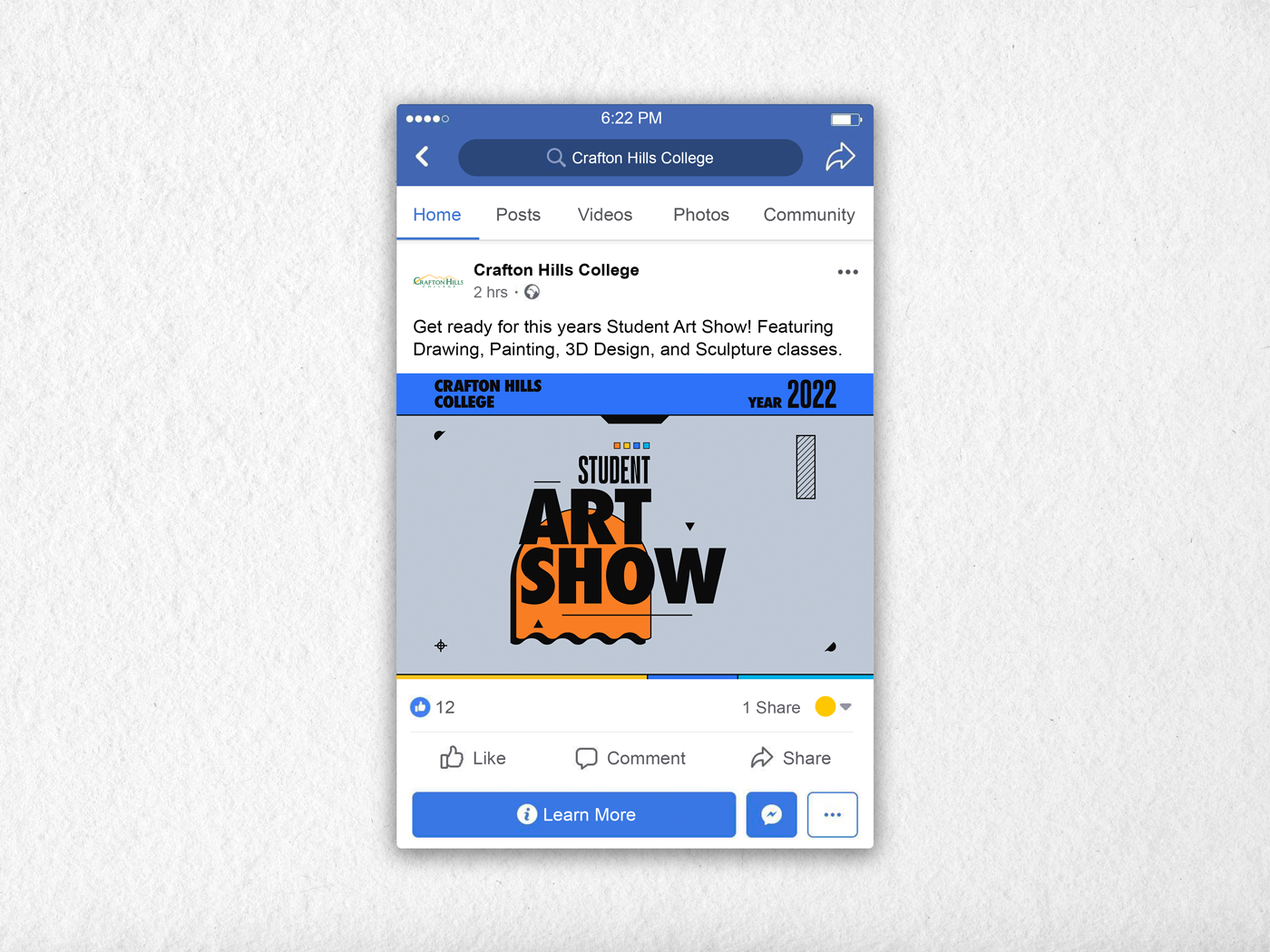 Facebook graphic of the student art show