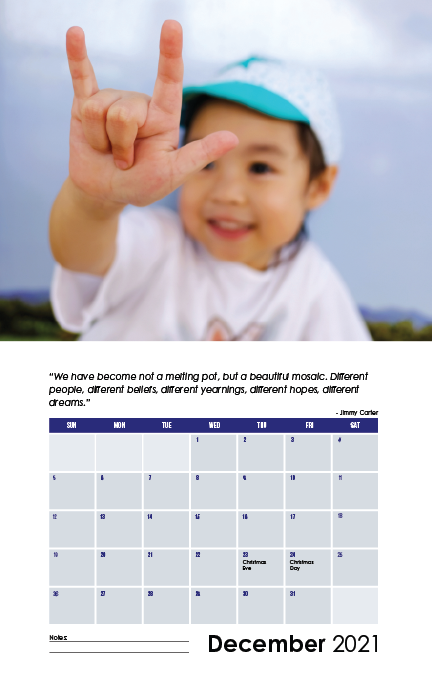 calendar content with girl and quote